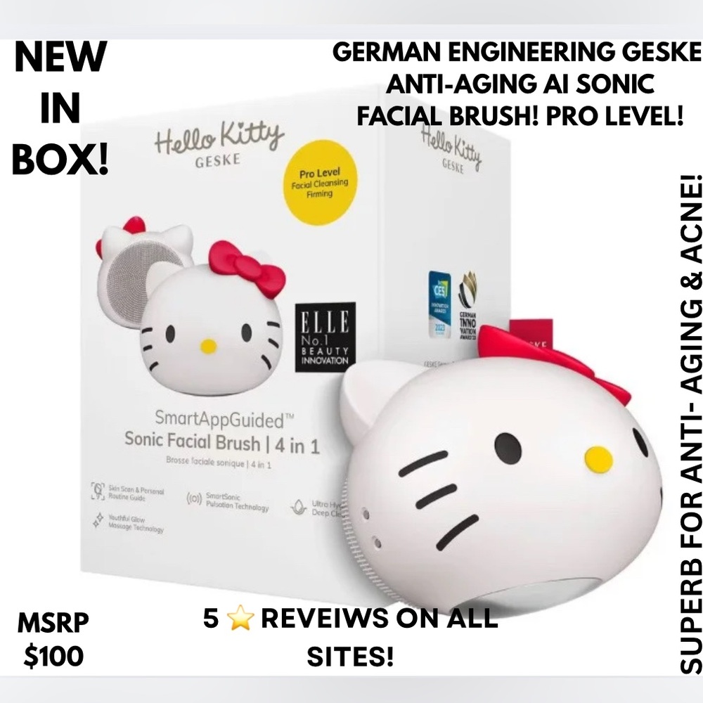 NIB! HELLO KITTY FACIAL SONIC BRUSH! ANTI-AGING! GERMAN ENGINEER GESKE! 5 ⭐️’S!